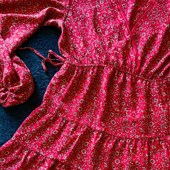Max Studio Red Floral Mini Dress With Long Sleeves Size Medium - Picture 5 of 8